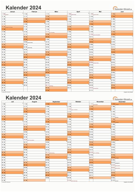 kalender 2024 auf einer seite